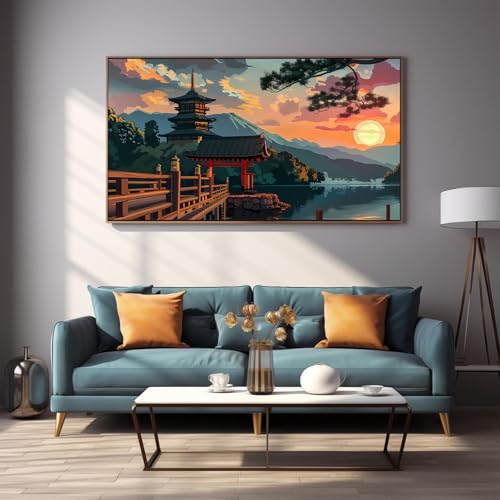 DDGEMART 5D Diamond Painting Kit for Adults, Full Drill Japanese Pagoda Sunset Mount Fuji Landscape Art for Beginners, Large Horizontal 28x16 inch - color: Japanese landscape