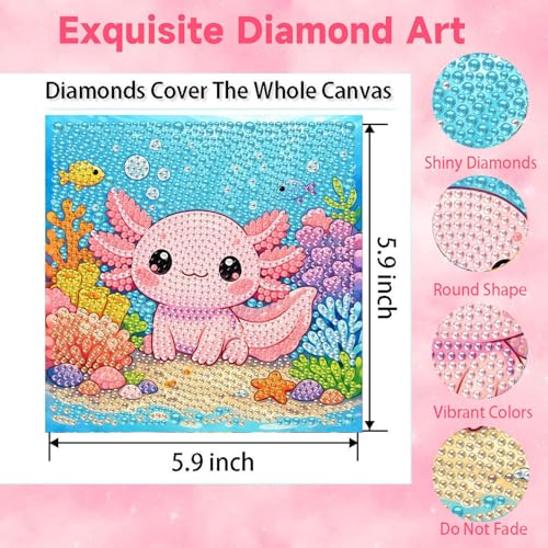 Arttoplus Axolotl Diamond Art Painting Kits for Kids with Frame 7x7 inch - color: CC1071-US