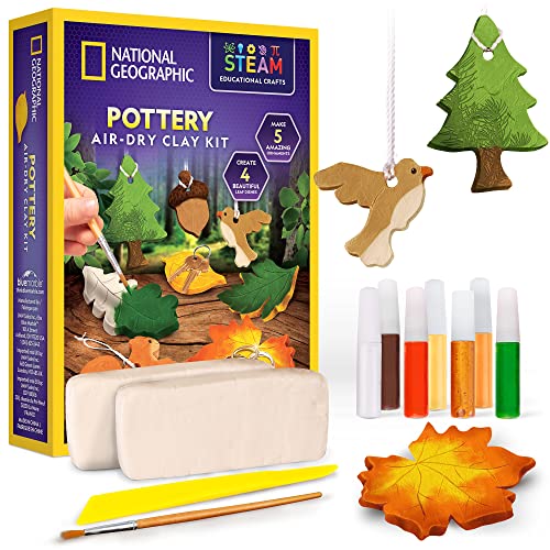 National Geographic Air-Dry Modeling Clay Arts and Crafts Kit for Kids | 2 Lbs. Air-Dry Clay, 9 Pottery Art Projects, Sculpting Supplies, Christmas Ornament Craft, Creative Activity, Ages 8-12 - style: Air-dry Clay Pottery Kit