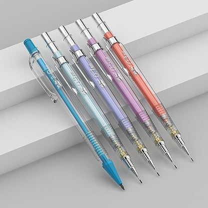 Mr. Pen- Pastel Mechanical Pencil Set, 5 Mechanical Pencils (0.3, 0.5, 0.7 | 0.9, 2.0mm), 5 HB Lead Refills & 10 Eraser Refills, Precision Drawing Pencils for Sketching, Writing & Technical Artwork - color: Clear Barrel