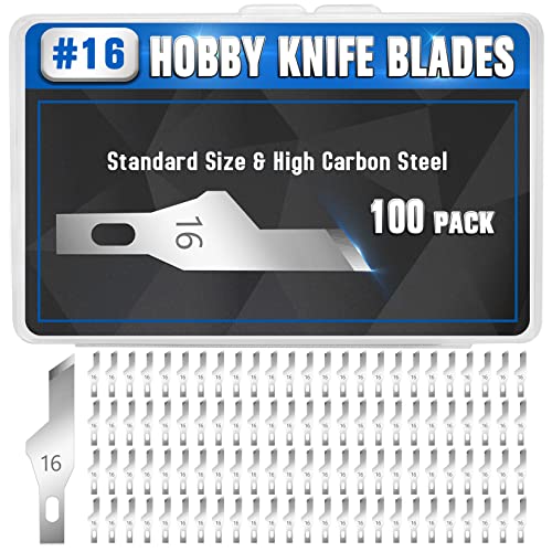 DIYSELF 100 Pack Exacto Knife Blades #16, Carbon Steel Precision Blades | High carbon steel hobby knife refills and precision craft knife blades for scrapbooking, stencils and detailed cutting - style: #16
