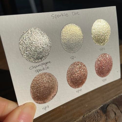 IUILE Handmade Watercolor Paints - Gold Sparkle Dot Card (6 colors). Metallic, Shiny, Shimmer - color: Gold Sparkle Dot