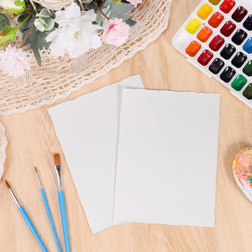 50 Sheets Watercolor Paper 6 x 8 Inch, 300 GSM Cotton Deckle Edge - size: 6 x 8inch