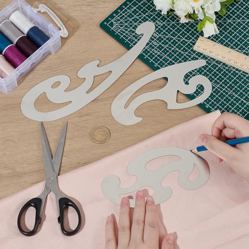 BENECREAT 3 Pcs Stainless Steel French Curve Ruler, Metal Pattern Ruler, Drafting Stencils Drawing Templates Tool for Garment Leather Design, Decorative Embossing, Professional Drawing Tool