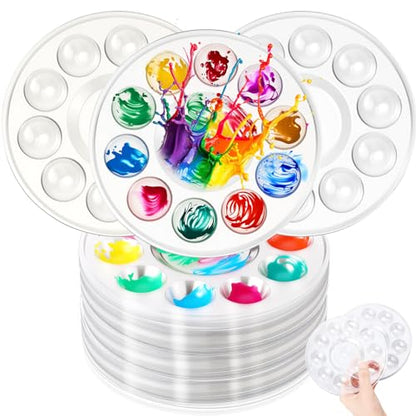 AmazingSpark 200 Pcs Paint Tray Palettes 5.5 in Clear Disposable Round Plastic Paint Palette Bulk Watercolor Craft Supplies for Art Class, DIY Craft, Painting Party, Birthday Party - style: Round