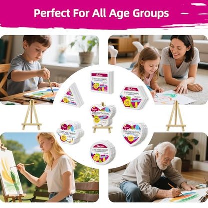 24-Pack 10cm (4") Mini Canvas for Kids, 100% Cotton Acid-Free Stretched Canvases with Easel for Painting, 5/8 Inch Profile 8 Ounce Shaped Canvas for Acrylics,Oils Paints, Perfect for Painting Party