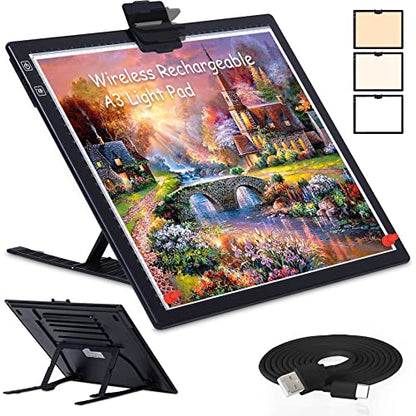 A3 Rechargeable Light Board, Comzler Wireless A3 Light Pad Battery Powered, Tracing Light Box for Cricut Vinyl, Weeding Tools, Drawing Crafting Board for Tracing, Sketching, Stenciling | Tracing Light Box for Cricut Vinyl, Weeding Tools, Drawing Crafting