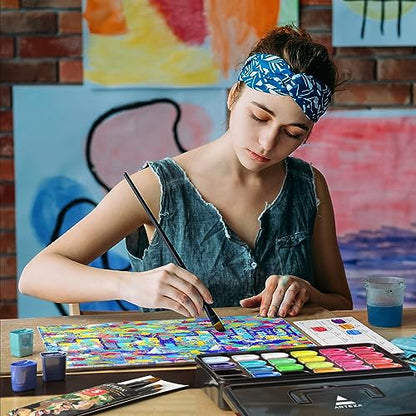 ARTEZA Gouache Paint Set, 24 Jelly Paint Tubs, 30 ml/1 fl oz, Opaque Colors
