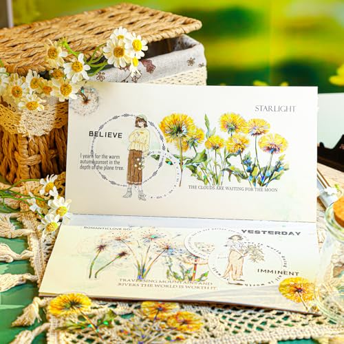 Dandelion Floral PET Stickers Set, 60PCS Holographic Botanical Flower Stickers for Scrapbooking, Journaling, DIY Crafts, and Art Supplies - color: Dandelion Wish