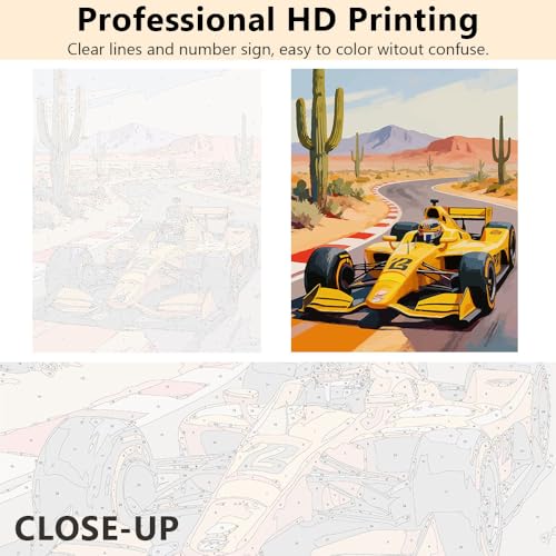 TUMOVO Adult Paint by Number Kits for Beginner, Paint by Numbers Kit for Adults - Racing Car Speeding on Desert Highway Adventure Landscape, DIY Art Craft for Home & Office, 16x20 Inch(Framed) - color: Racing Car(Framed)