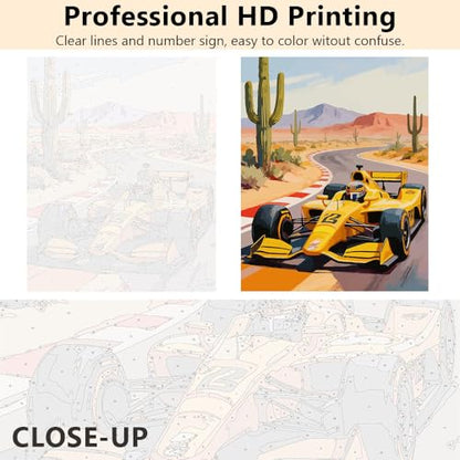TUMOVO Adult Paint by Number Kits for Beginner, Paint by Numbers Kit for Adults - Racing Car Speeding on Desert Highway Adventure Landscape, DIY Art Craft for Home & Office, 16x20 Inch(Framed) - color: Racing Car(Framed)