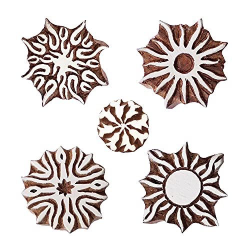 Royal Kraft Sun Wooden Printing Stamps (Set of 5) - DIY Henna Fabric Textile Paper Clay Pottery Blocks Htag2219 - color: Htag2219