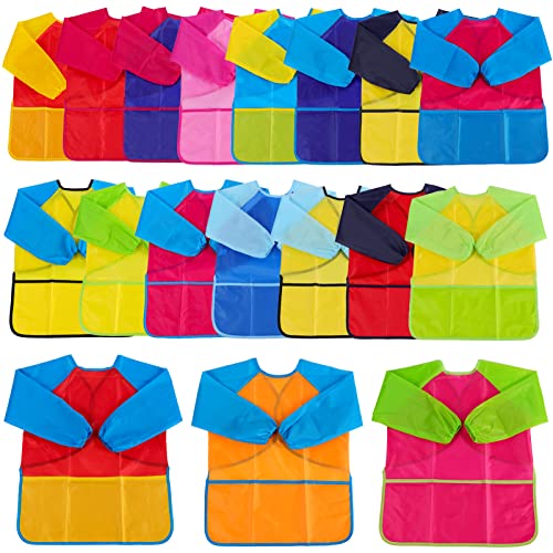 Zkptops 18 Pack Kids Art Smocks Waterproof Kid Painting Aprons Toddler Art Smock Kids Paint Smock with Long Sleeve 3 Roomy Pockets for Age 3-7 Years - color: 18 Pack