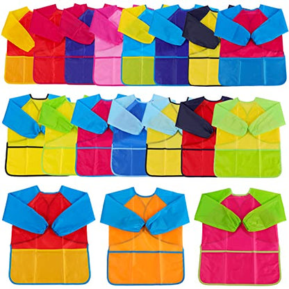 Zkptops 18 Pack Kids Art Smocks Waterproof Kid Painting Aprons Toddler Art Smock Kids Paint Smock with Long Sleeve 3 Roomy Pockets for Age 3-7 Years - color: 18 Pack