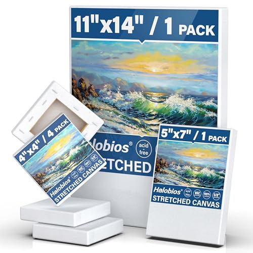 6 Packs Stretched Canvases for Painting with 4x4in, 5x7in, 11x14in Canvas, Blank Canvases for Acrylics, Oils & Other Painting Media, 5/8 Inch Profile 100% Cotton Artist Framed Canvas - size: 6 Pack Mixed - 11×14IN 5×7IN 4×4IN