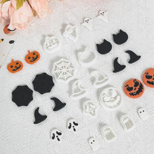 Xaekicr 10PCS Halloween Polymer Clay Cutters Set - Pumpkin Ghost Witch Hat Spider Web Shapes for DIY Earrings - Clay Cutters Clay Earring Cutters Clay Tools - color: F color