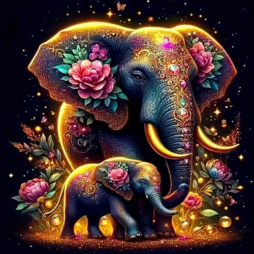 puonidwo 5D Diamond Painting Kits for Adults, Full Drill Elephant Diamond Painting Kits for Beginner,DIY Animal Round Diamond Dots for Adults Gem Art Home Wall Decor 14 X 14Inch - color: BK090