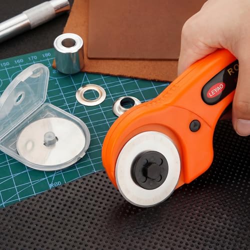 Mudder 2 Pieces Perforating Rotary Cutter Blades Stitch Rotary Replacement Blades with Plastic Box for Crochet Cutting Crafting Sewing Leather Paper Cardstock (Sliver,45mm,Roller) - color: Sliver, size: 45mm, style: Roller