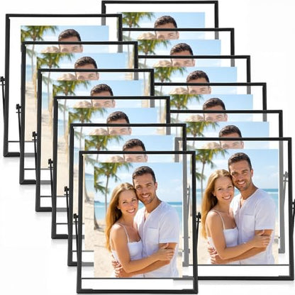 Hoteam 12 Pack Black Floating Photo Frame, 6 x 8 Inches Double Glass Desktop Picture Frames with Metal Stand for Pictures Photos Pressed Flowers Desk Tabletop Display - color: Black, size: 6 x 8 inches