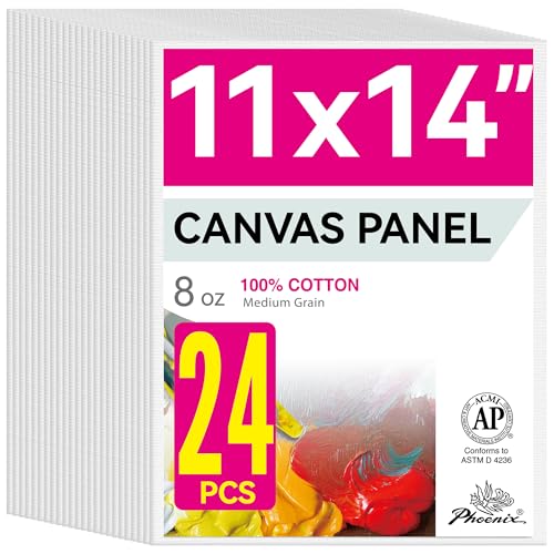PHOENIX Painting Canvas Panels 11x14 Inch, 24 Bulk Pack - 8 Oz Triple Primed 100% Cotton Acid Free Canvas Boards for Painting, White Blank Flat Canvas Boards for Acrylic, Oil Paints - color: White - Bulk Pack, size: 11" x 14"