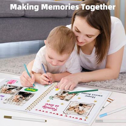 Vienrose Scrapbook Album Gift Set, 10x10 Inch, 80 White Pages, Off White - color: Beige, size: 10x10Inch 40Sheets 80Pages