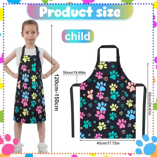 2 Pack Kids Apron, Cute Cooking Aprons, Waterproof Art Apron with Pockets, Toddler Painting Artist Apron Adjustable - color: Dog Paw Prints, size: 45*62cm