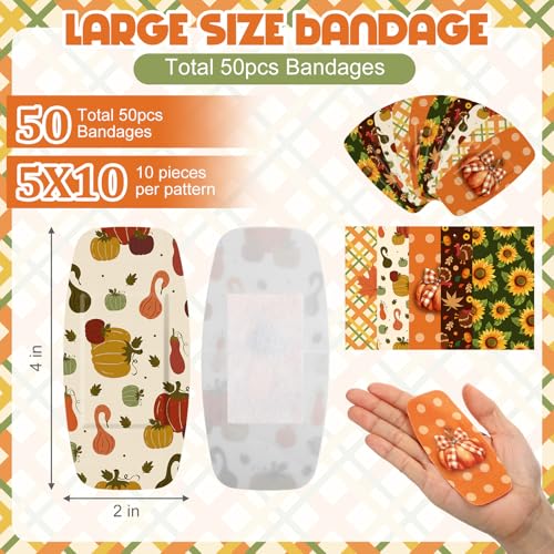 Geiserailie Large Flexible Fabric Bandages 2x4 Waterproof,Autumn | Cushioned Pad Protects Wounds and Cuts, Latex Free Bandages for Sensitive Skin, Stays Secure During Daily Activities - style: Autumn