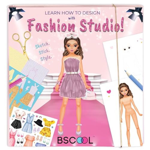 BSCOOL Fashion Designer Kits for Girls Drawing Coloring Book. Sticker Book | Includes stickers stencils and textures to spark little designers creativity. Fun dress-up sketchbook for kids ages 5 and up. - color: Fashion Studio