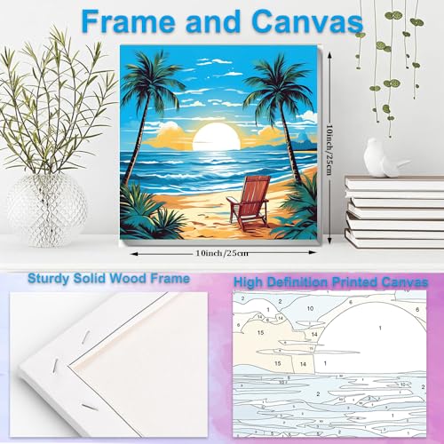 Artunion Framed Paint by Numbers Kit for Adults Beginners & Kids Ages 8-12,Summer Beach Paint by Number with Frame,Sunset Beach Paint by Numbers Kit on Canvas 10 * 10 Inch Without Easel - color: ZXT-242-F