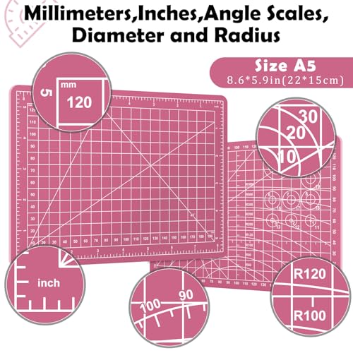 Sewing Cutting Mat 8in x 6in,Small Self Healing Cutting Board A5 Rotary Cutting Mat for Crafts Pink Double Sided Thickened PVC Craft Cutting Board for Quilting Hobby Fabric Precision - color: Pink, size: 8in x 6in (A5)