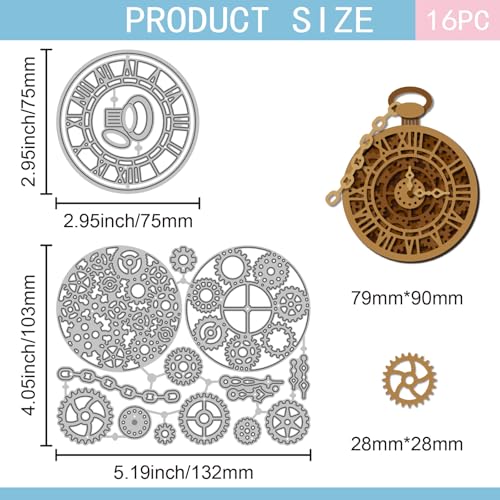 GLOBLELAND Clock Gear Cutting Dies Round Clock Die Cuts Watch Chain Cutting Embossing Template for Scrapbooking Crafts Paper Cards Making - color: Clock Gear