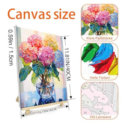 Ausanrl Flowers Framed Paint by Numbers Wooden Easel-Adult Paint by Number Kits on Canvas Framed,Paint by Number Adult,Hydrangea Paint by Numbers with Frame,Gifts and Home Wall Decor 12x16inch - color: Hydrangea