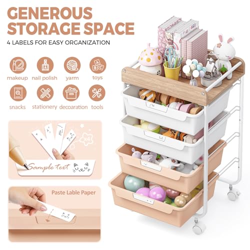 SYKIARIOL Rolling Craft Storage Cart with 4 Drawers,Kids Art Cart,Pearl - color: Pearl, size: 4-Drawer