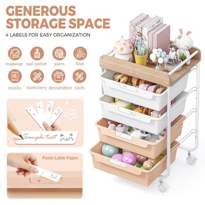 SYKIARIOL Rolling Craft Storage Cart with 4 Drawers,Kids Art Cart,Pearl - color: Pearl, size: 4-Drawer