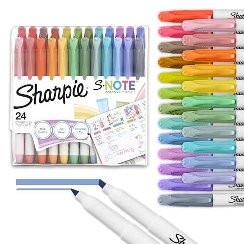 Sharpie S-Note Creative Highlighters, Assorted Pastel Colors, No Bleed, Chisel Tip, 24 Count - Colorful Office Supplies