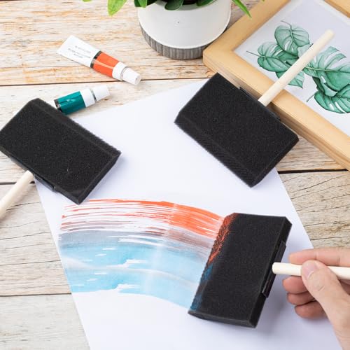 HINZIC 4pcs 4'' Foam Paint Brushes, Sponge Painting Brushes, Black | Sponge Head with Wood Handle, for Staining Retouching, Painting, Crafting, Varnishes - size: 4 inch
