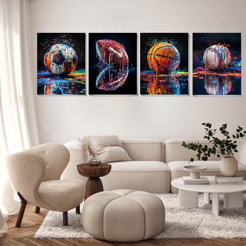 4 Pack Paint by Numbers Kit for Adults Beginner,Ball Sports 12x16 In - color: 4 pack paint by number-1225