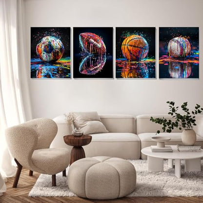 4 Pack Paint by Numbers Kit for Adults Beginner,Ball Sports 12x16 In - color: 4 pack paint by number-1225