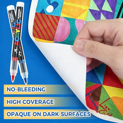 120 Colors Acrylic Paint Markers Set, 100 Paint Markers Opaque + 20 Metallic Acrylic Paint Pens, Direct Liquid System for Rock, Ceramic, Glass, Fabric, Wood, Canvas, Stone, Metal - Art Supplies Gift