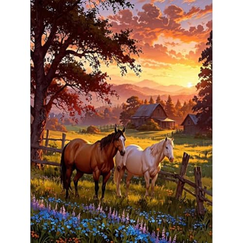 WSLWXSHM Diamond Painting Kits for Adults Horse, Round Full Drill Diamond Art Kits, 5D DIY Paint with Diamonds Crafts for Home Wall Decoration Gifts 12×16Inch, Animal