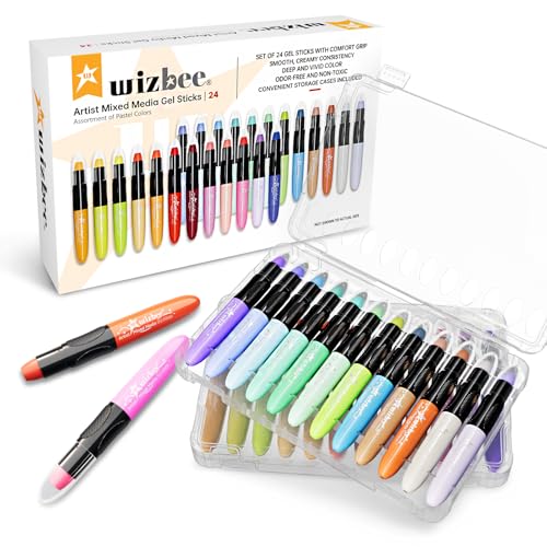 Wizbee Silky Crayons Set of 24 Colors, Water Soluble Artist Crayons for Drawing & Painting, Creamy & Odorless Art Supplies, Use on Paper, Canvas, Wood and more