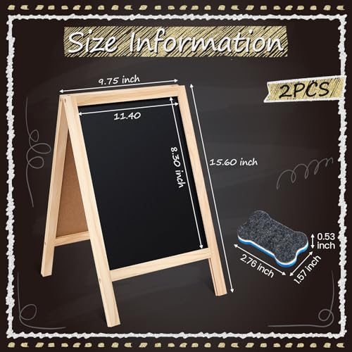 Henoyso 2 Pcs Double-Sided Tabletop Chalkboard Sign, 16"x10" Easel Rustic Wood Frame Small Chalkboard with 2 Erasers for Menu Cafes, Restaurants, Weddings Home Decor(Wooden) - color: Wooden