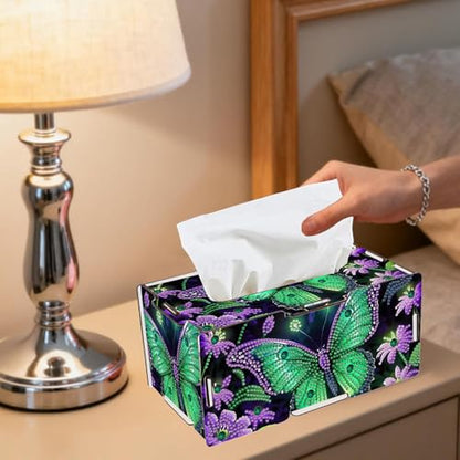 LSQFS DIY Diamond Painting Tissue Box Kit,Handmade Gift for Adults - color: Green Butterfly