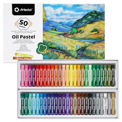 Artecho Oil Pastels Set of 50 Colors (8 x 60 mm) - size: 50 Count (Pack of 1), style: 50 Basic Colors