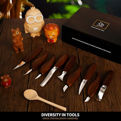 IMYMEE Wood Carving Tools Deluxe-Whittling Knife,Wood Carving Kit,Wood Whittling Kit for Beginners,Spoon Carving Kit,Woodworking Tools Set Large Wood Carving Knife Set - color: Black