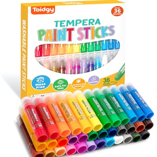 Tempera Paint Sticks, 36 Color Washable Solid Paint Sticks for Kids Toddler | Painting Art Supplies for Classroom School Students & Home, Non-Toxic, Quick Drying, Back to School Supplies Bulk