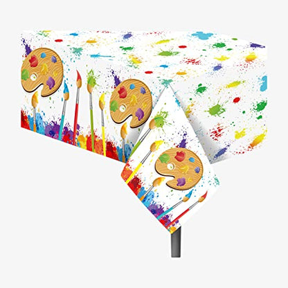 2 Pcs Artistic Canvas Tablecloths ,Vibrant Paint Splatter and Palette Design, Perfect for Creative Events, Art Studios, and Festive Gatherings to Add a Splash of Color and Inspiration，54 x 87 Inch