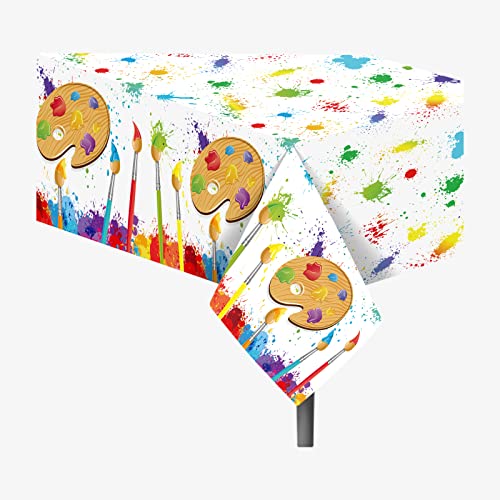 2 Pcs Artistic Canvas Tablecloths ,Vibrant Paint Splatter and Palette Design, Perfect for Creative Events, Art Studios, and Festive Gatherings to Add a Splash of Color and Inspiration，54 x 87 Inch