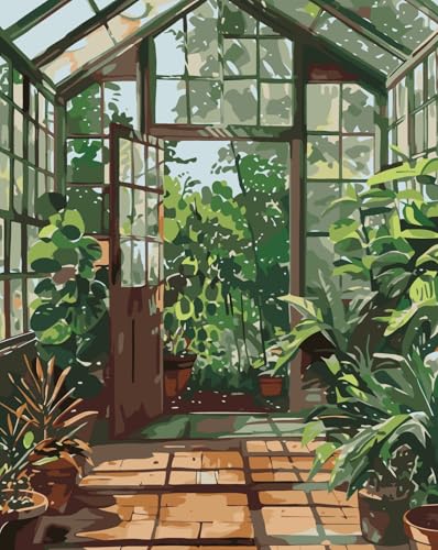 Greenhouse Art Paint by Numbers for Adults Beginner, Garden Plants Paint by Number Kits on Canvas, Botanical Floral Art DIY Oil Painting Watercolor Color by Numbers for Home Wall Decor 16X20inch - color: PB190-1