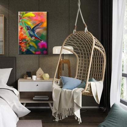 HeeBenor Framed Paint by Numbers Kit for Adults, Hummingbird Paint by Numbers Kit for Adults with Easel, DIY Flower Bird Paint by Number with Frame, Adult Paint by Number Kits Framed Canvas 8x12 Inch - color: Hummingbird 009
